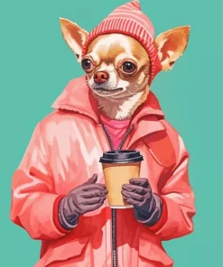 Stylish Chihuahua Drinking Coffee 5D Diamond Painting