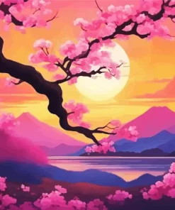 Sunset Cherry Blossom 5D Diamond Painting
