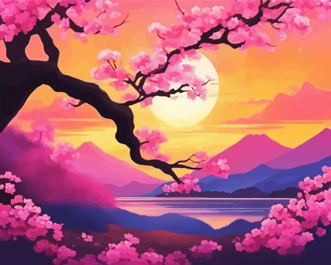 Sunset cherry blossom Diamond Paintings Sunset Cherry Blossom 5D Diamond Painting