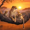 Cheetah And Cubs On Tree 5D Diamond Painting