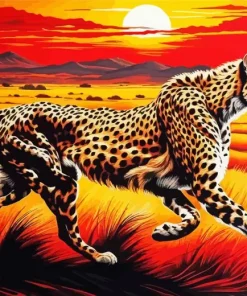 Cheetah Running At Sunset 5D Diamond Painting