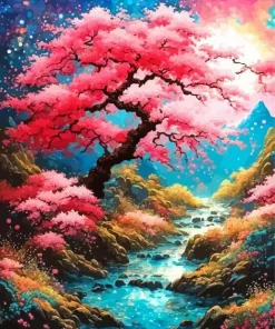 Cherry Blossom Landscape Art 5D Diamond Painting