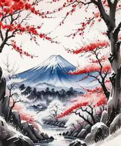 Cherry Blossom Mount Fuji Art 5D Diamond Painting