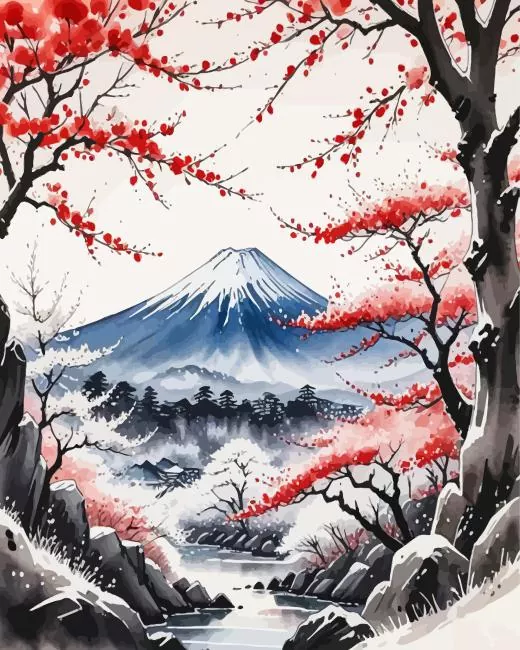 cherry blossom mount fuji art Diamond Paintings Cherry Blossom Mount Fuji Art 5D Diamond Painting