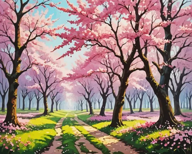 cherry blossom path Diamond By Numbers Cherry Blossom Path 5D Diamond Painting