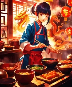 Chinese Anime Girl Cooking 5D Diamond Painting