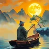 Chinese Fisherman At Sunset 5D Diamond Painting