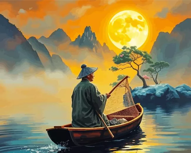 chinese fisherman at sunset Diamond Dotz Chinese Fisherman At Sunset 5D Diamond Painting