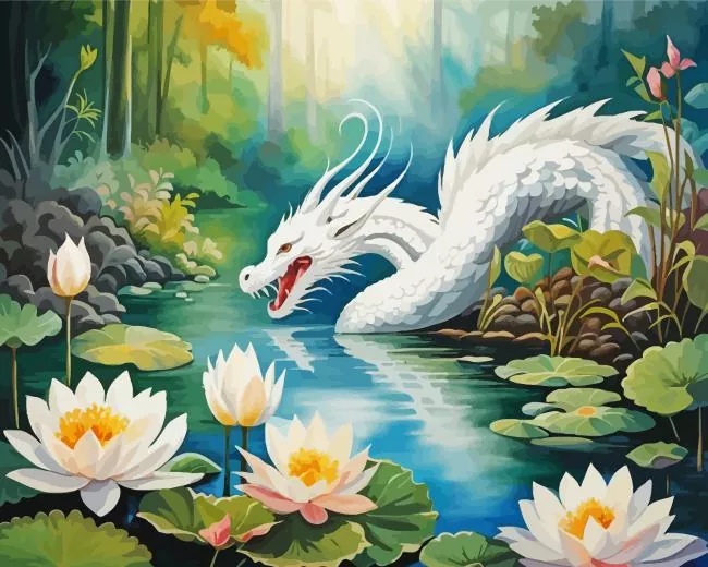 chinese white dragon in swamp Diamond Paintings Chinese White Dragon In Swamp 5D Diamond Painting