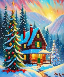 Christmas Cabin In The Woods 5D Diamond Painting