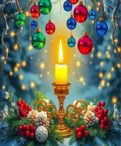 Christmas Candle And Bulbs 5D Diamond Painting