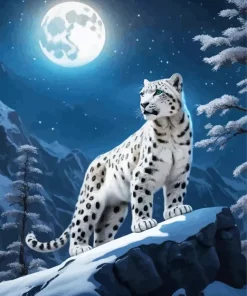Full Moon Snow Leopard 5D Diamond Painting