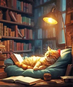 Sleepy Cat Bookshop 5D Diamond Painting