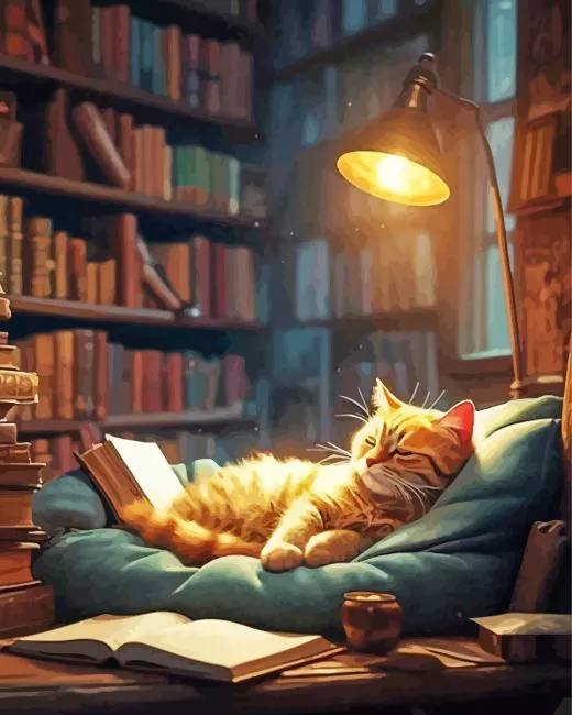sleepy cat bookshop Diamond Paintings Sleepy Cat Bookshop 5D Diamond Painting